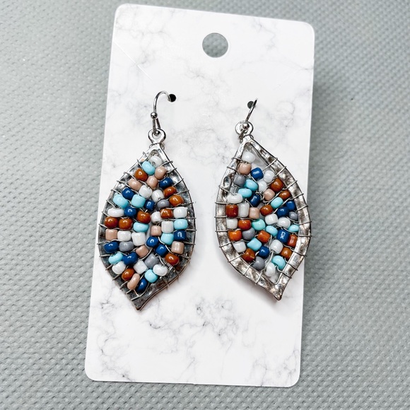 Beaded Leaf Earrings - Picture 1 of 2